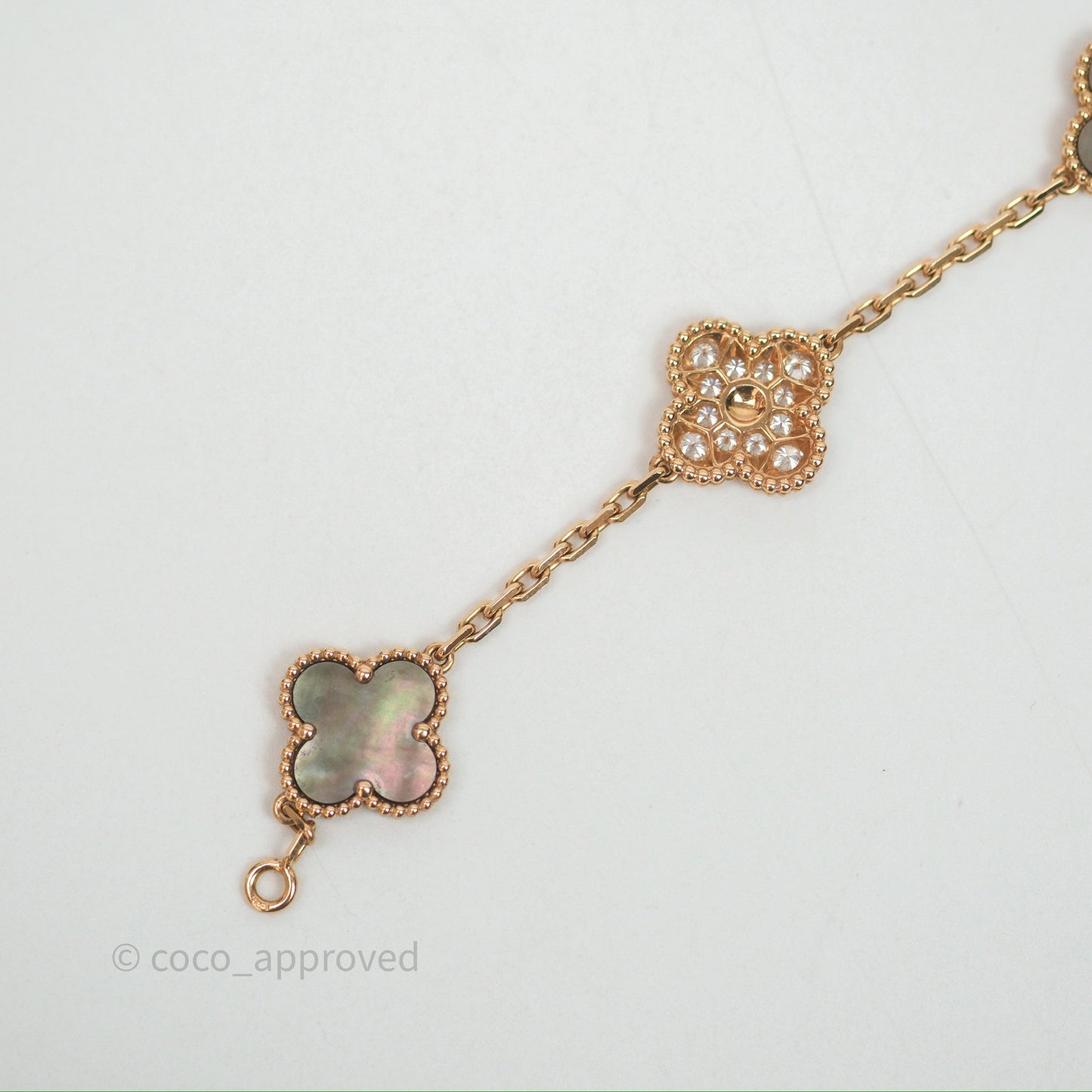 Van Cleef & Arpels Vintage Alhambra 5 Motifs Bracelet Grey Mother-of-pearl Diamonds Rose Gold