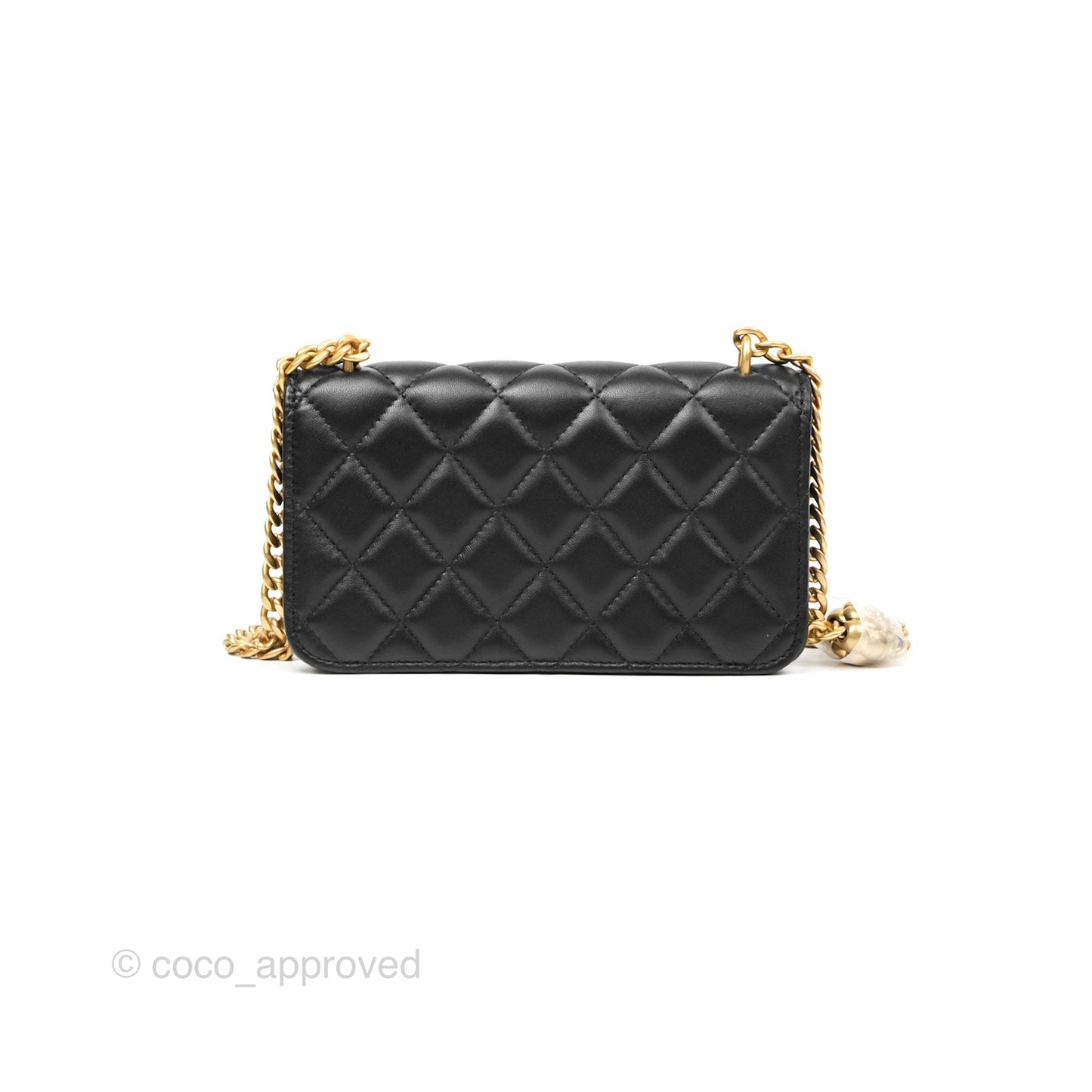 Chanel Mini WOC Phone Holder with Camellia Adjustable Chain Black Lambskin