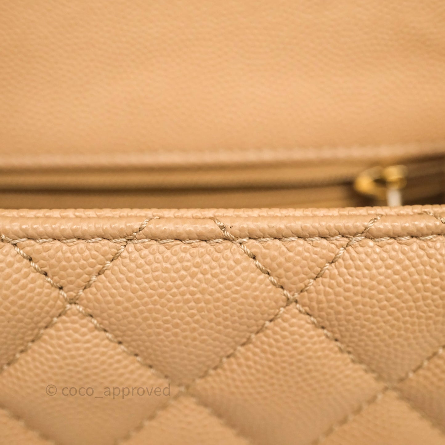 Chanel Small Coco Handle Quilted Beige Caviar Gold Hardware Lizard Handle