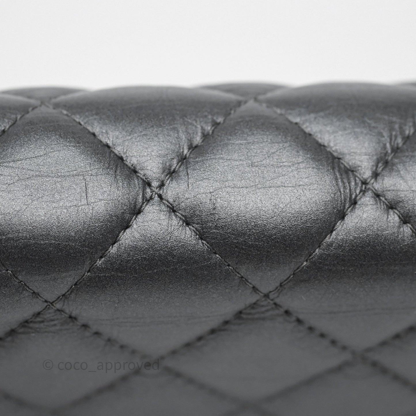 Chanel Tassel Charm Wallet On Chain WOC Iridescent Dark Silver Aged Calfskin