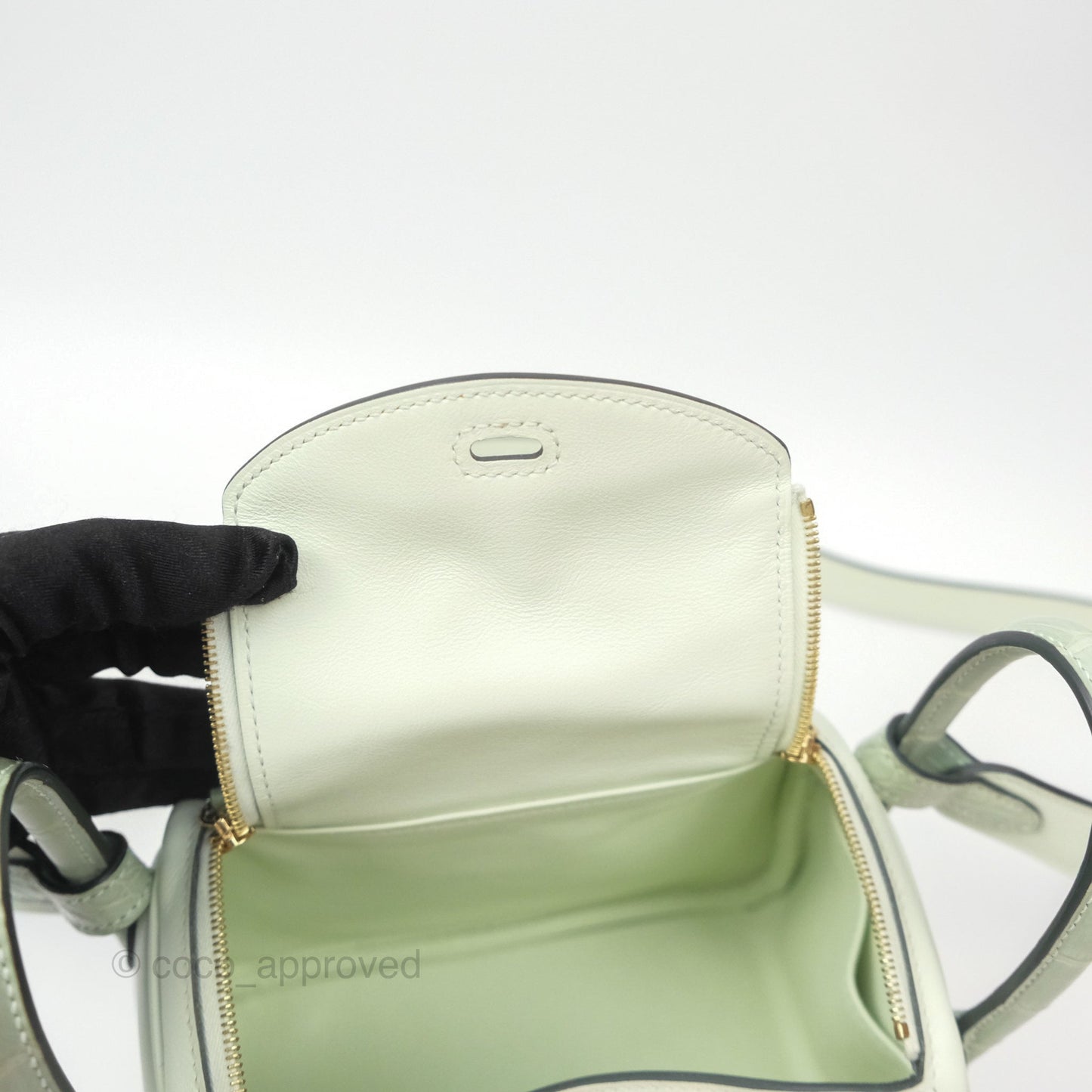 Hermès Mini Lindy Touch Vert Fizz 0S Swift Alligator Handle Gold Hardware
