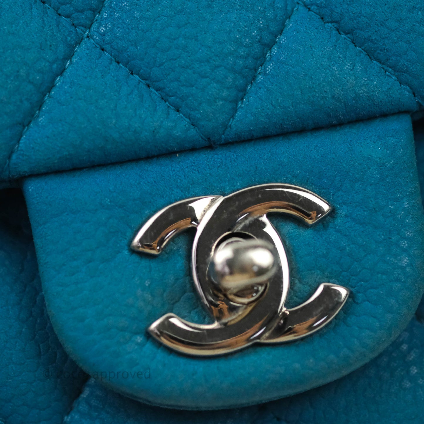 Chanel Classic M/L Medium Double Flap Turquoise Matte Caviar Silver Hardware