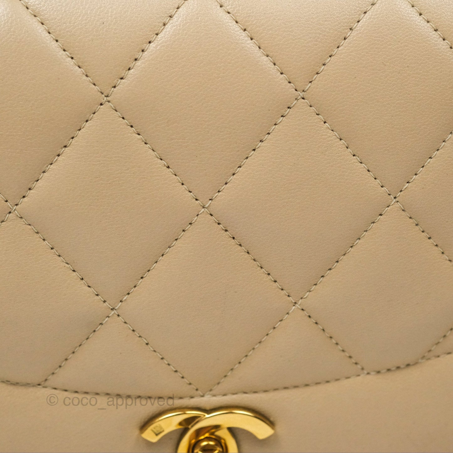 Chanel Vintage Small Quilted Classic Diana Flap Bag Beige Lambskin 24K Gold Hardware