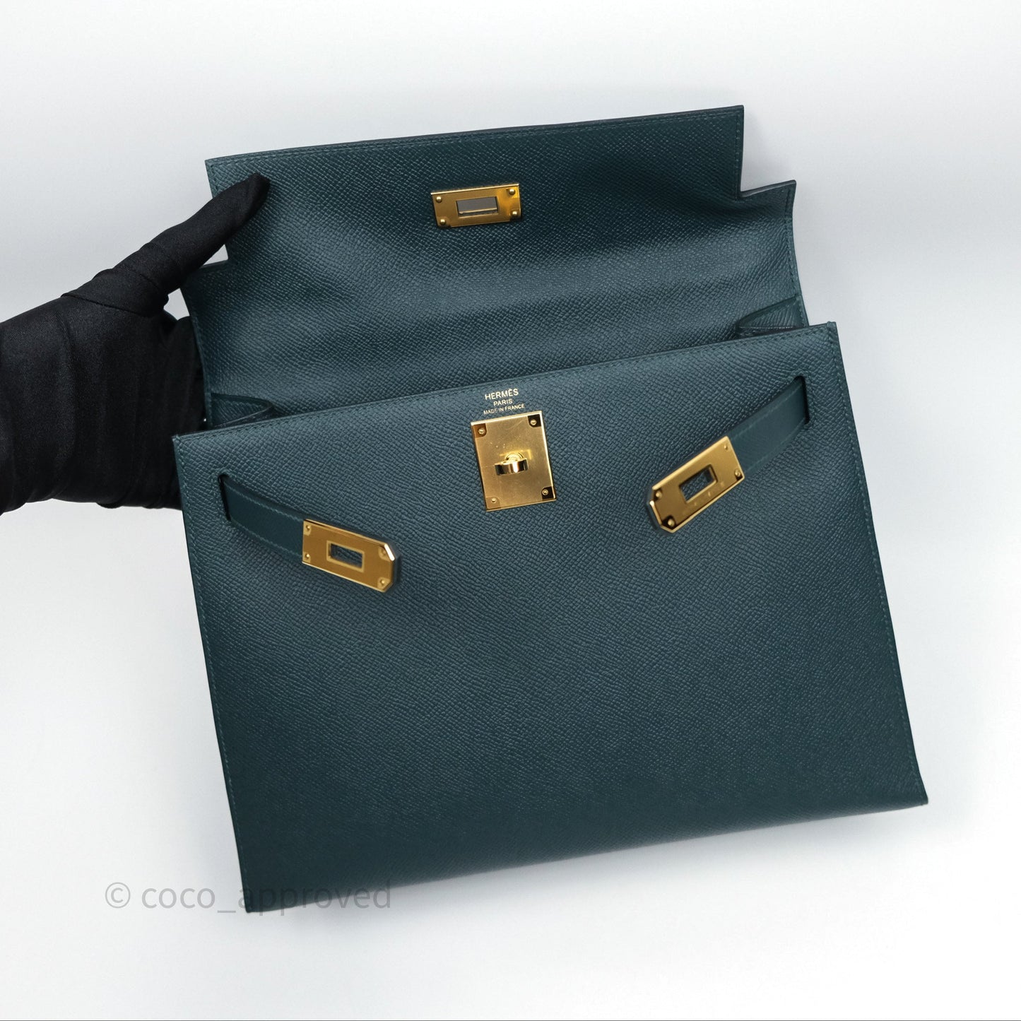 Hermès Kelly 28 Sellier Vert Cypres 6O Epsom Gold Hardware