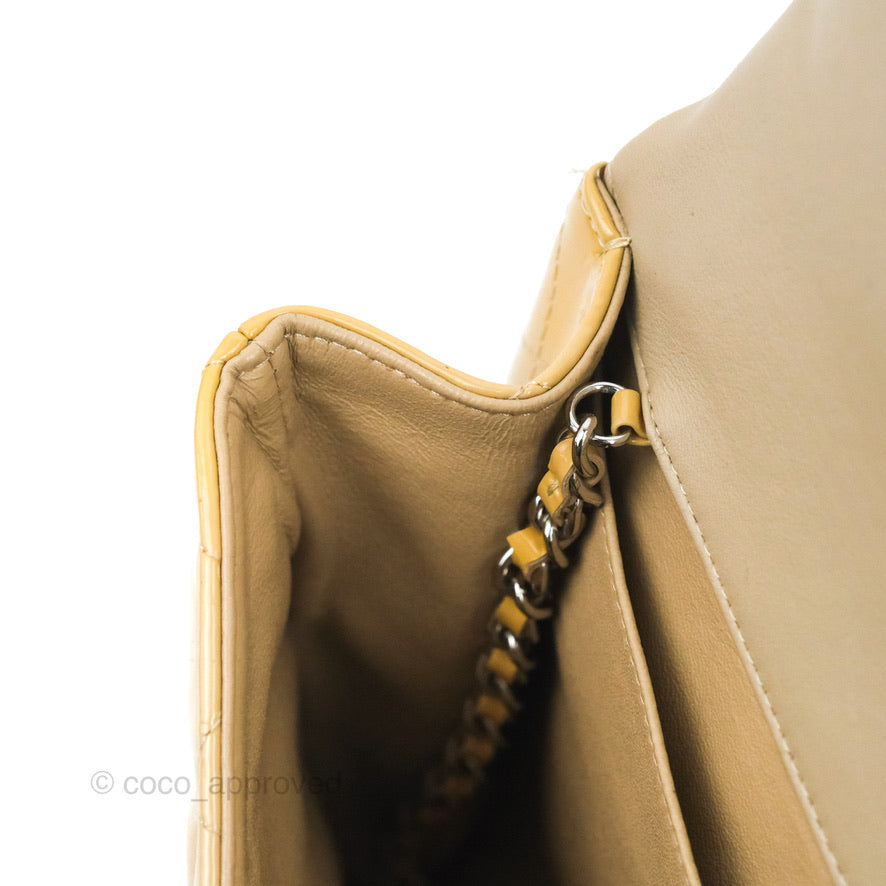 Chanel Quilted Clutch with Chain Beige Patent Silver Hardware