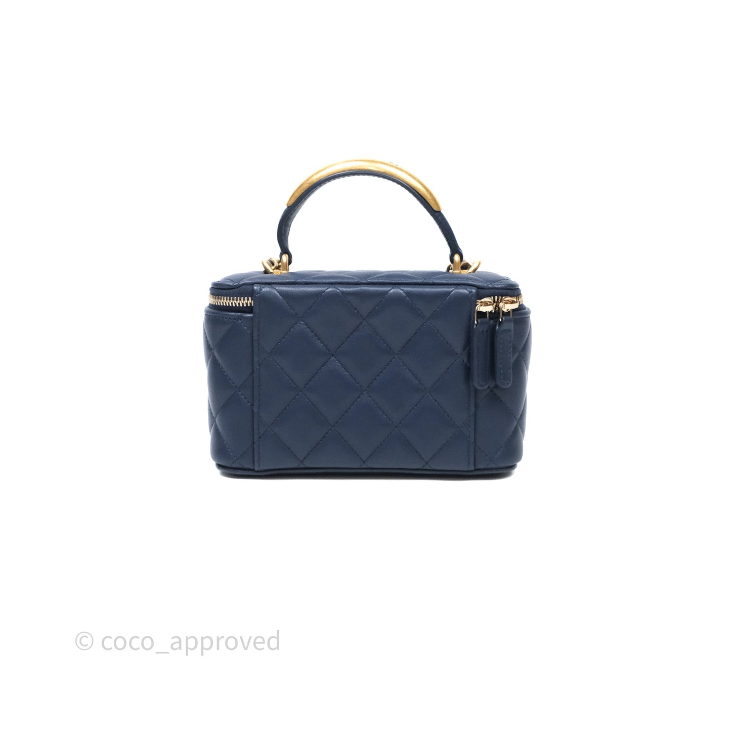Chanel Vanity Rectangular Metal Top Handle Navy Lambskin Aged Gold Hardware