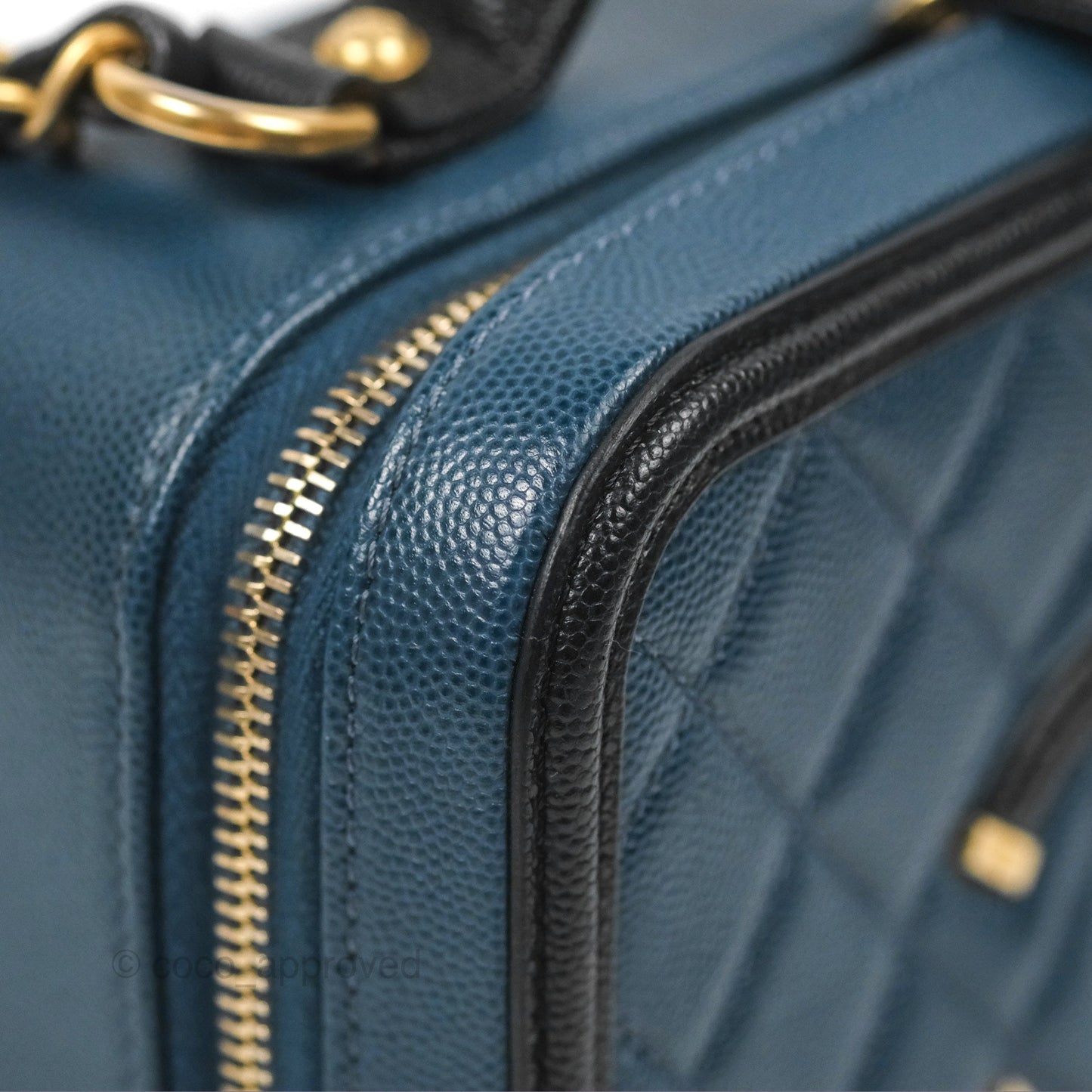 Chanel Quilted Medium CC Filigree Vanity Case Navy Black Caviar Aged Gold Hardware