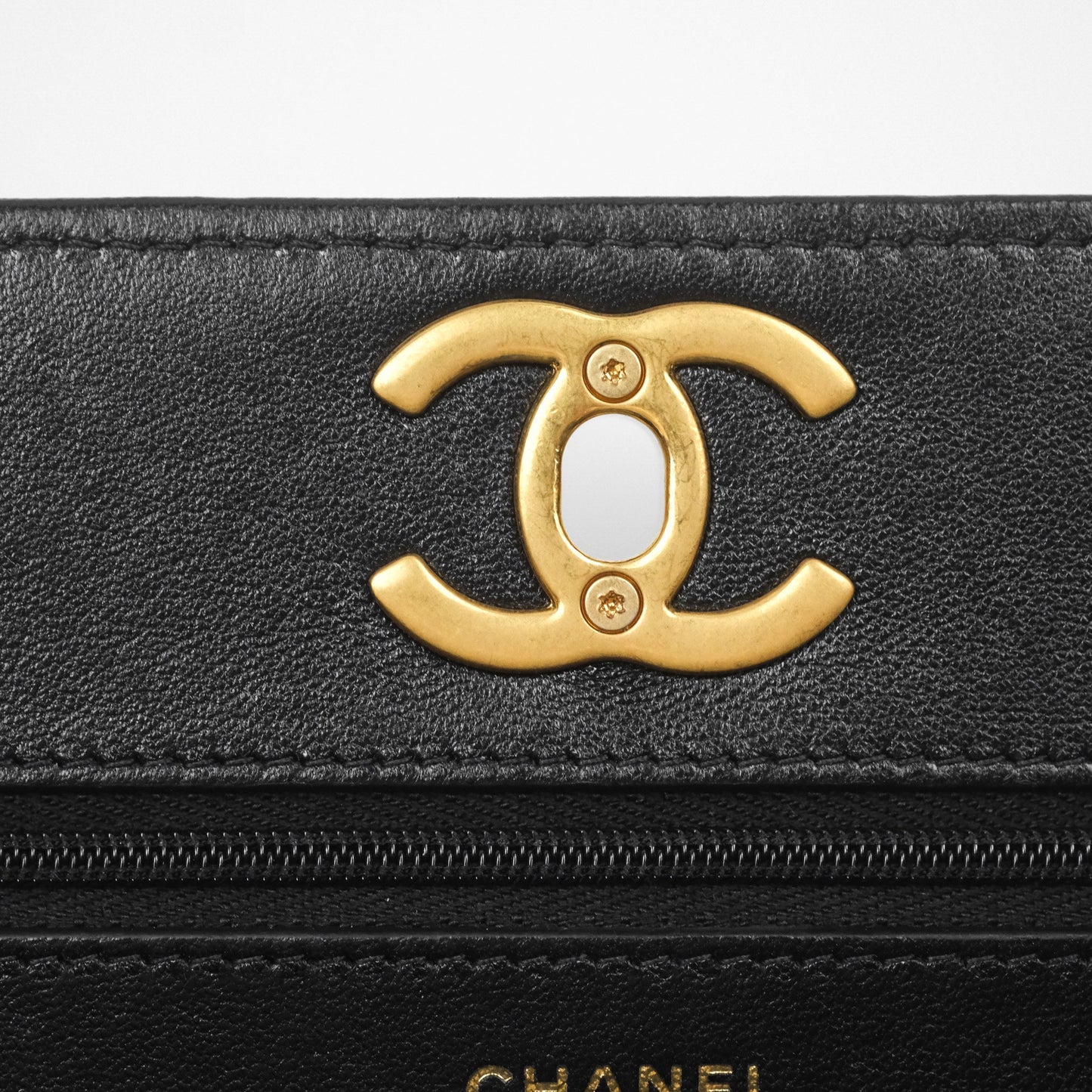 Chanel Quilted WOC Adjustable Chain Black Shiny Lambskin Aged Gold Hardware