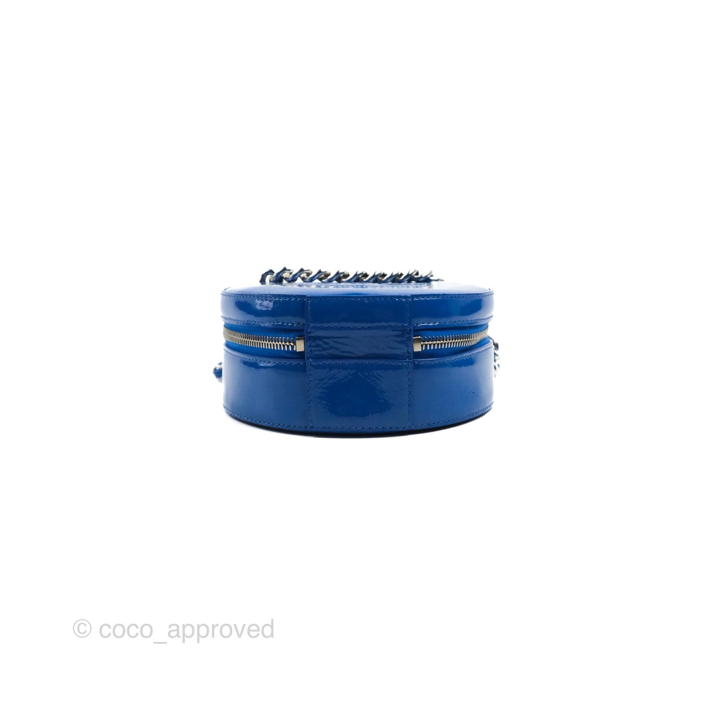 Chanel Round As Earth Bag with Owl Charm Blue Patent Silver Hardware