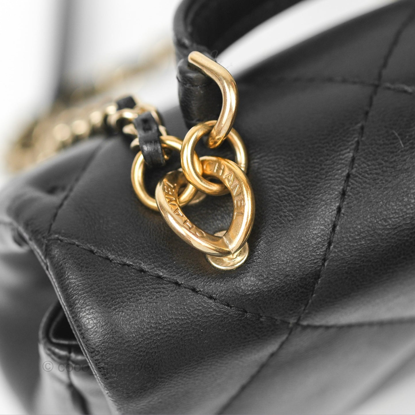Chanel Small Coco Lady Quilted Flap Bag With Top Handle Black Calfskin Gold Hardware