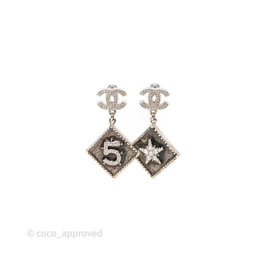 Chanel CC No 5 Star Crystal Earrings Silver Tone 22C