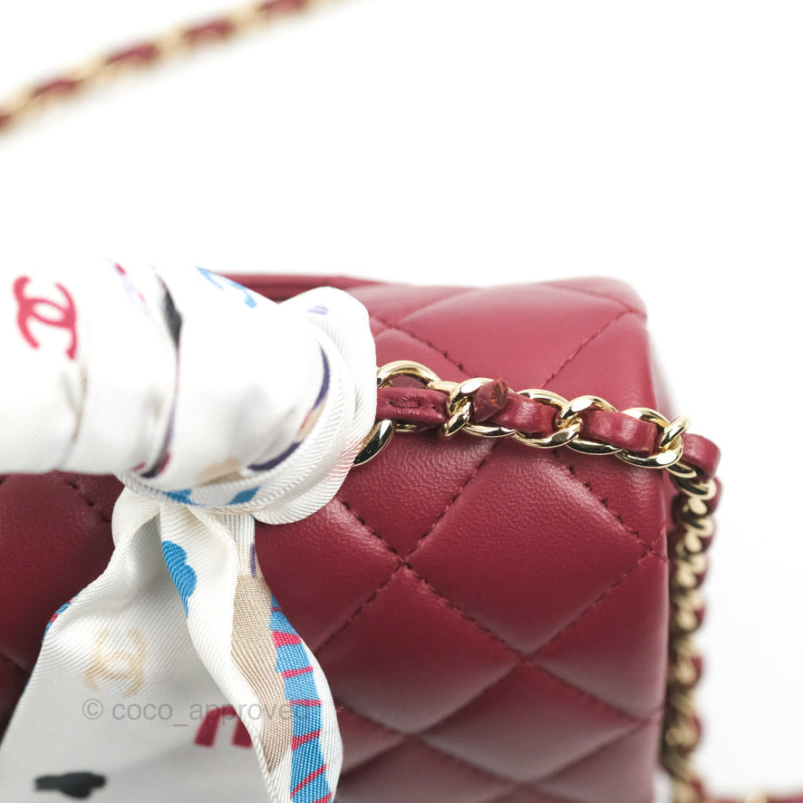 Chanel Top Handle Mini Rectangular Flap Bag Burgundy Lambskin Gold Hardware