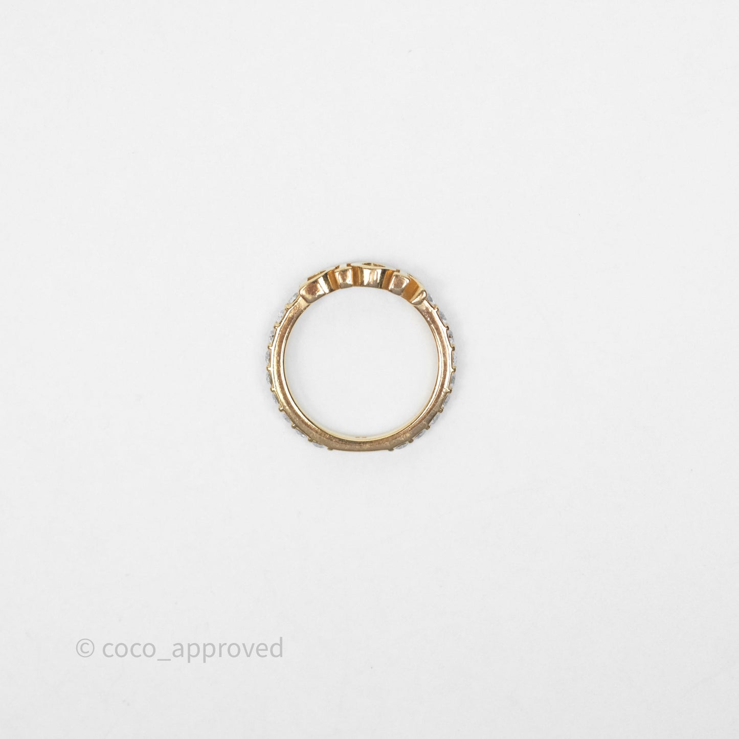 Christian Dior Crystal Logo Ring Gold Tone Size M