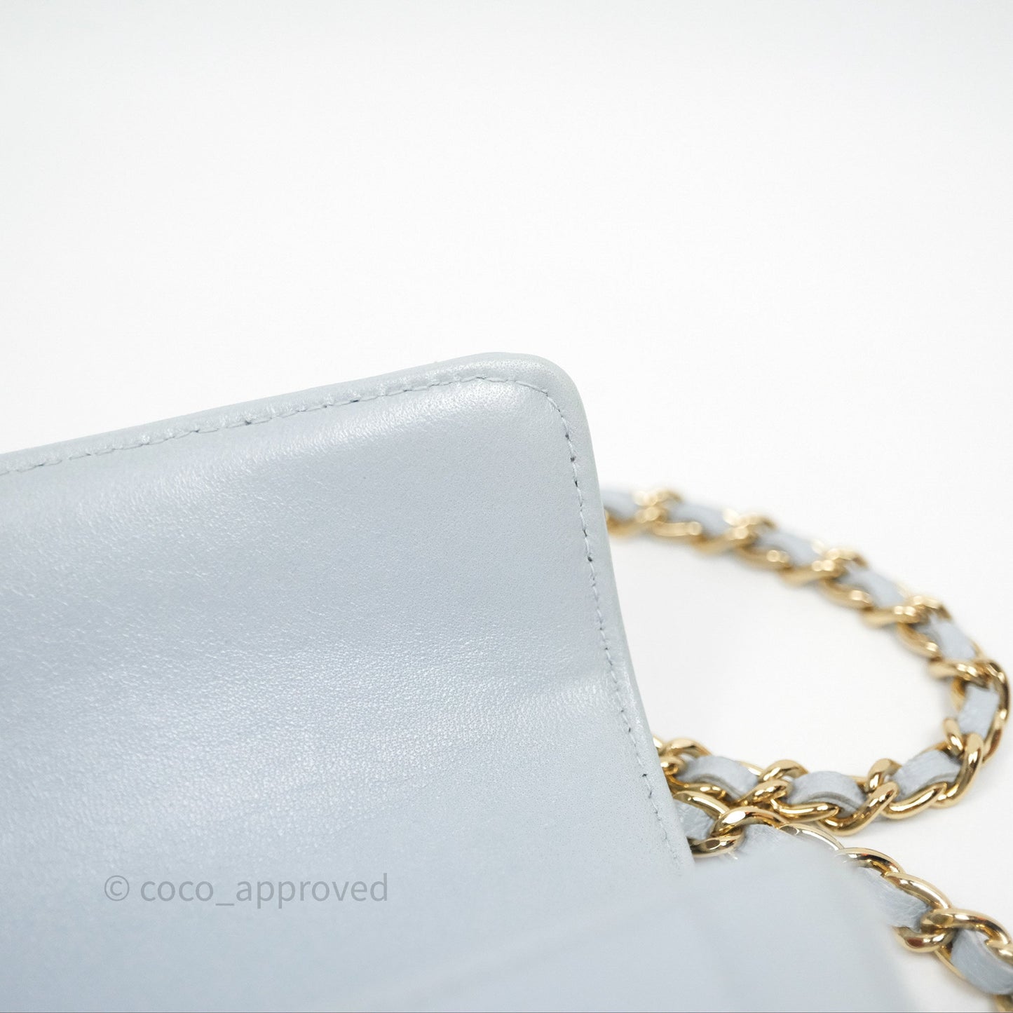 Chanel East West Chocolate Bar Flap Bag Blue Lambskin 24K Gold Hardware