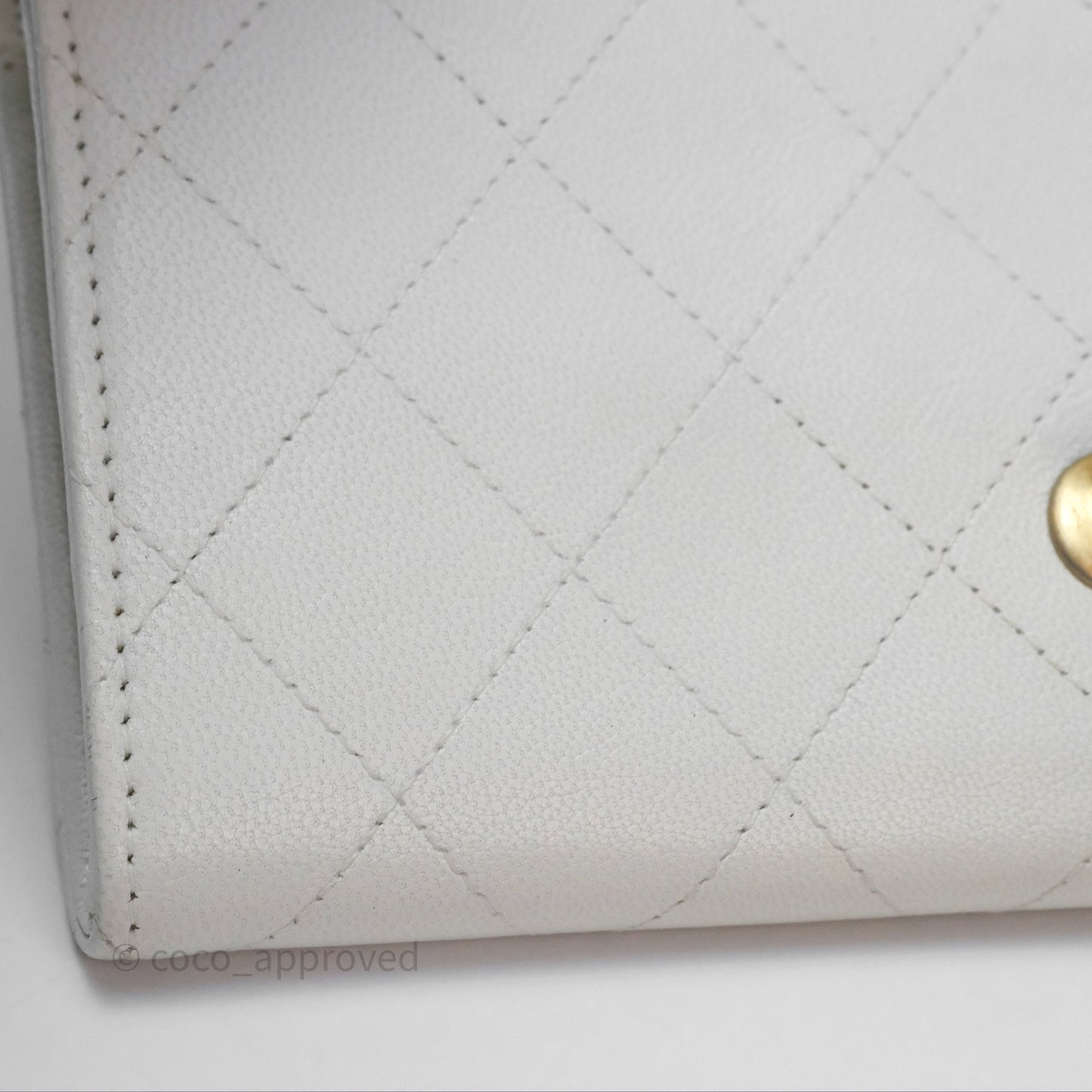Chanel Quilted Mini Chic Pearls Flap Wallet On Chain WOC White Goatskin Aged Gold Hardware