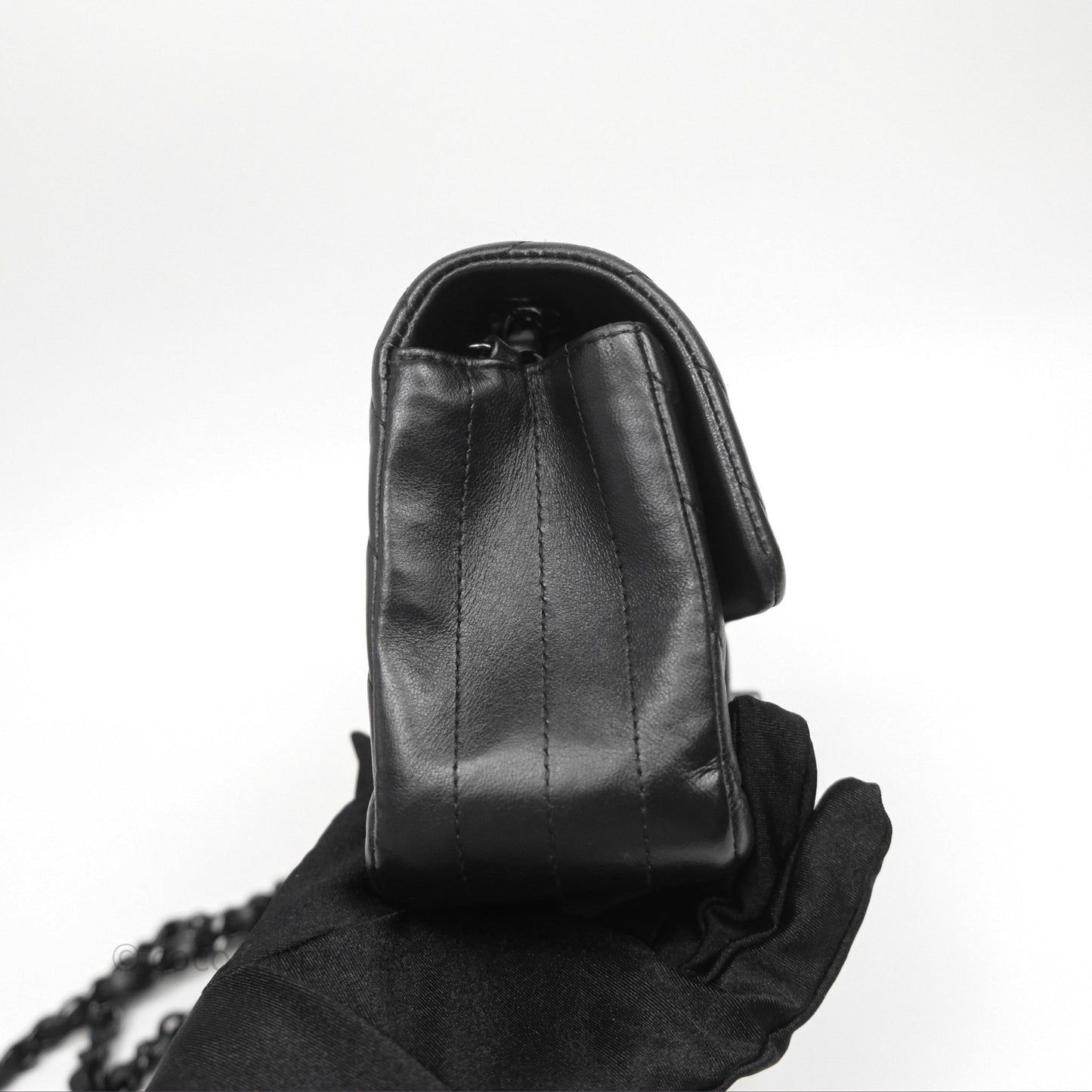 Chanel Quilted Mini Rectangular Chevron Black Lambskin So Black Hardware
