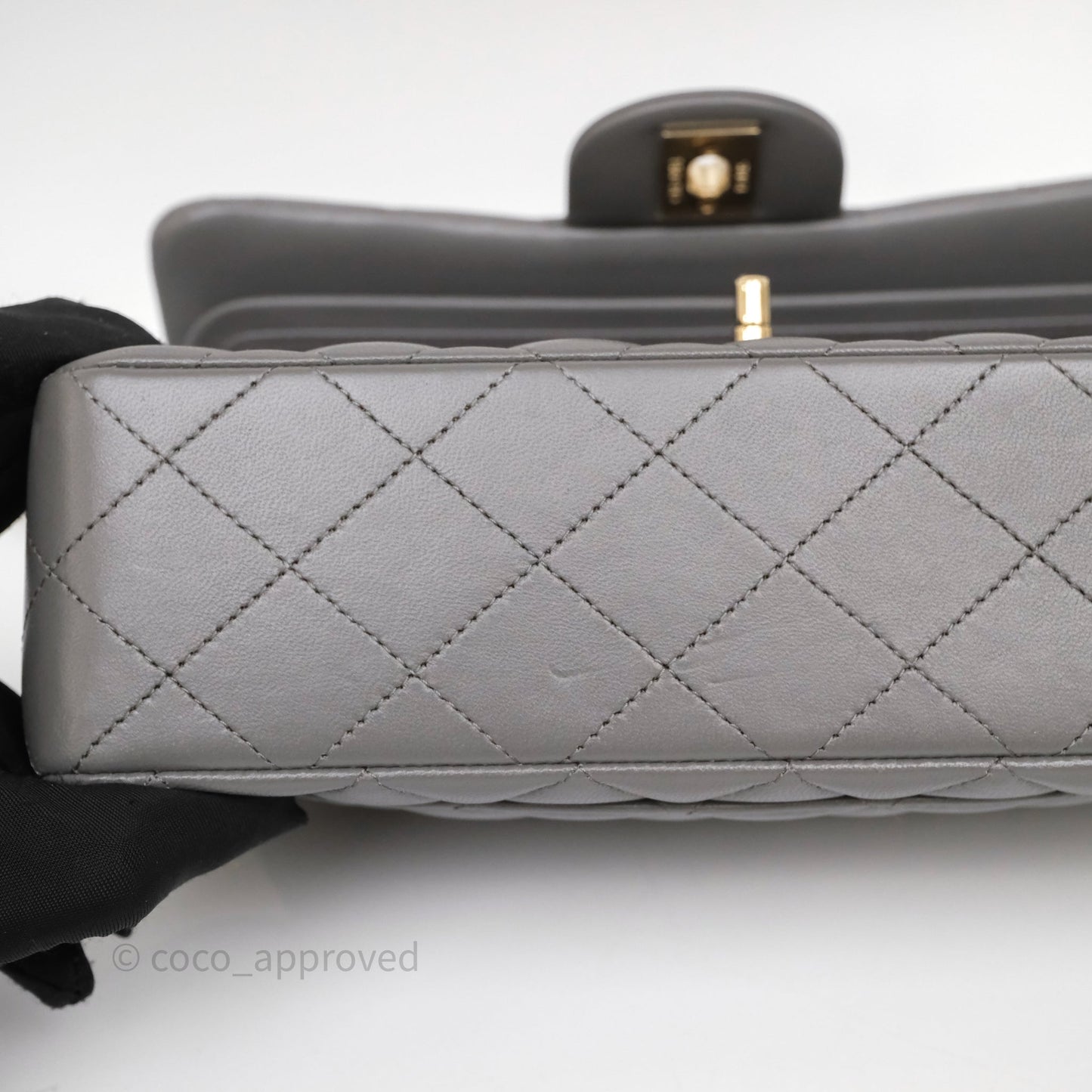Chanel Small Quilted Classic Flap Grey Lambskin Light Gold Hardware