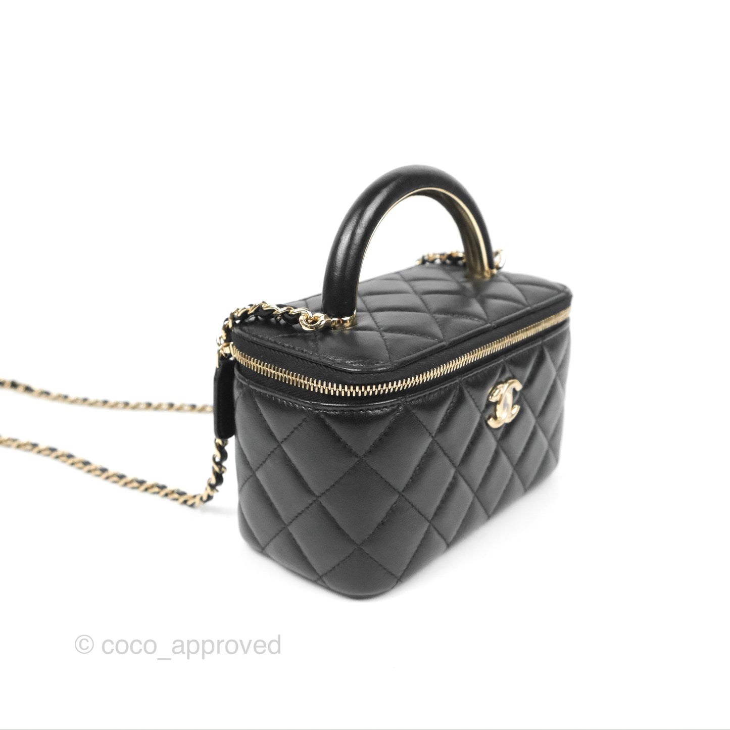 Chanel Vanity Rectangular Top Handle Black Lambskin Gold Hardware