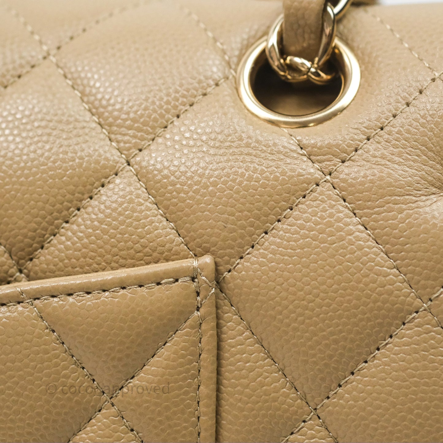 Chanel Classic M/L Medium Flap Quilted Dark Beige Caviar Gold Hardware