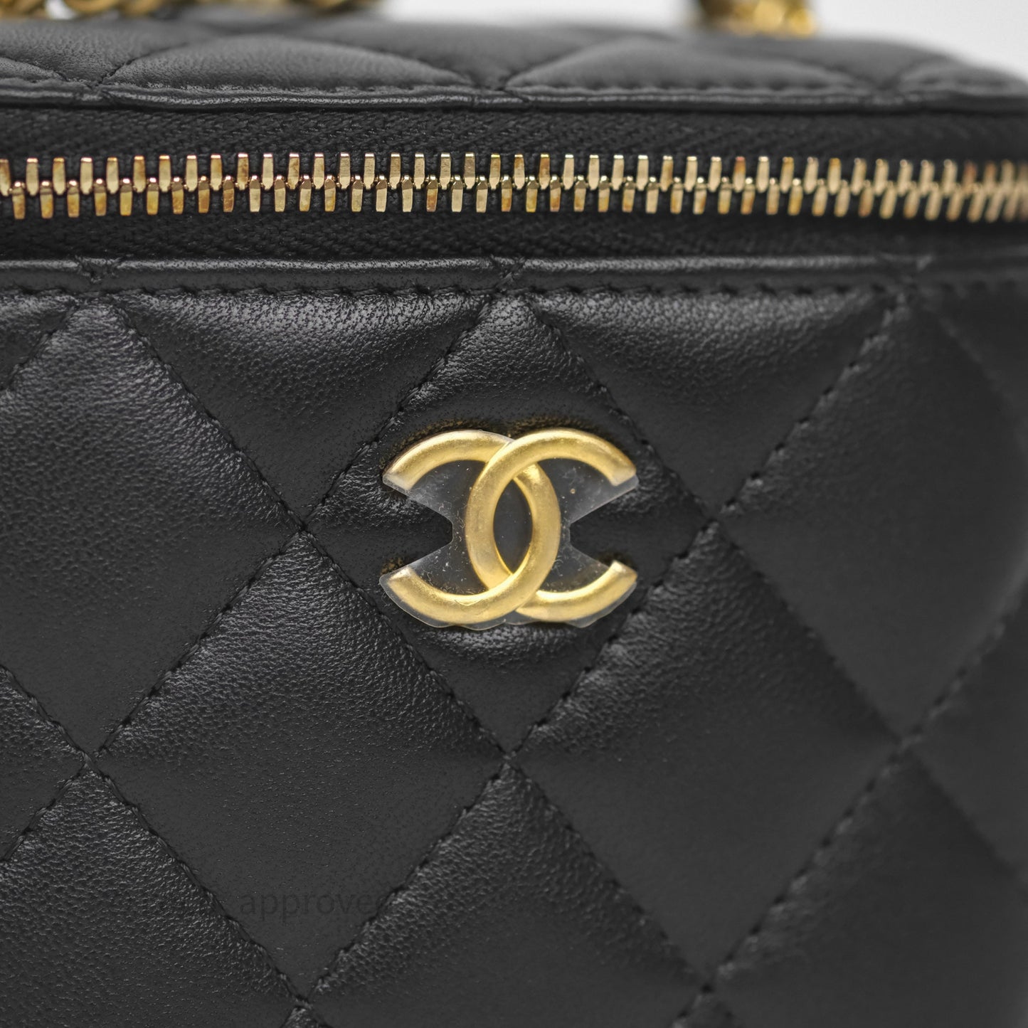 Chanel Mini Vanity With Double Chain Black Lambskin Aged Gold Hardware