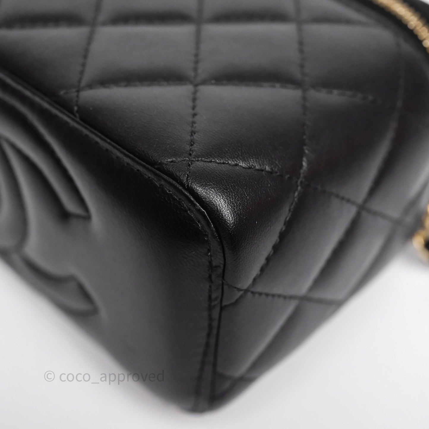 Chanel Vanity Rectangular Metal Top Handle Black Lambskin Aged Gold Hardware