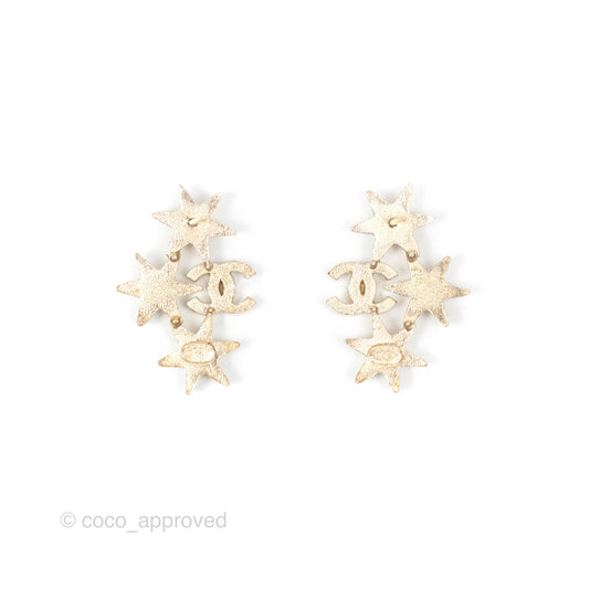 Chanel Crystal CC Star Earrings Gold Tone 15A
