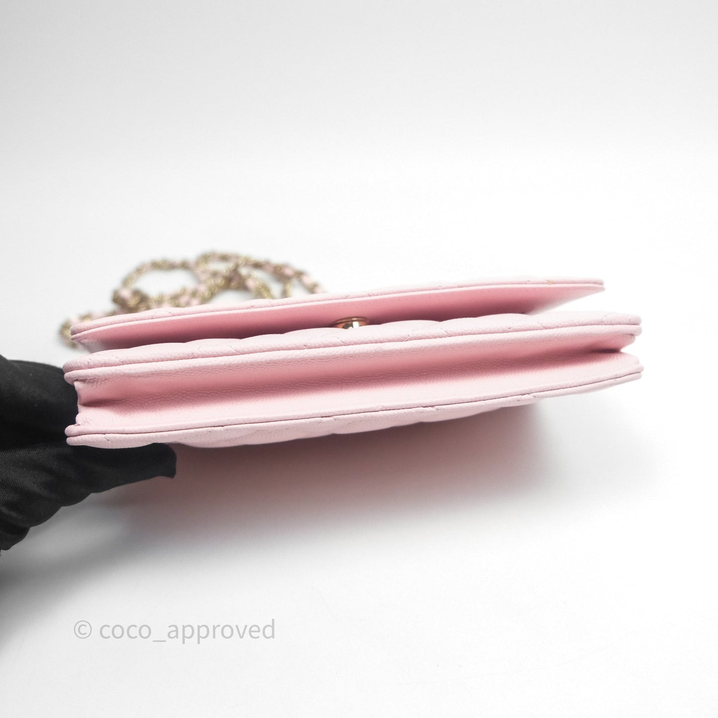 Chanel Classic Quilted Wallet on Chain WOC Light Pink Caviar Gold Hardware