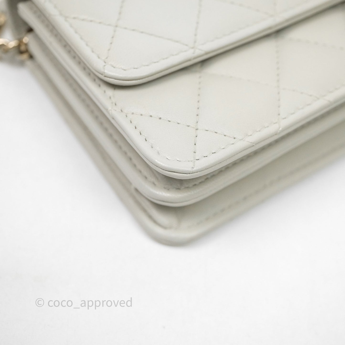 Chanel Trendy CC Wallet On Chain WOC Light Grey Lambskin Gold Hardware N