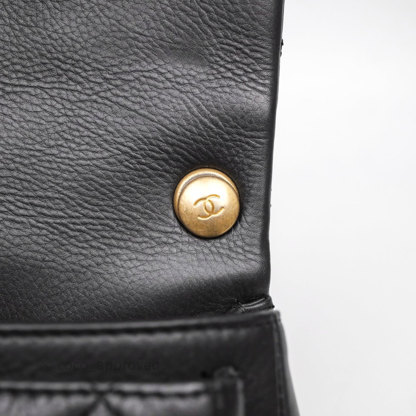 Chanel Quilted Handle Flap Bag Black Calfskin Aged Gold Hardware
