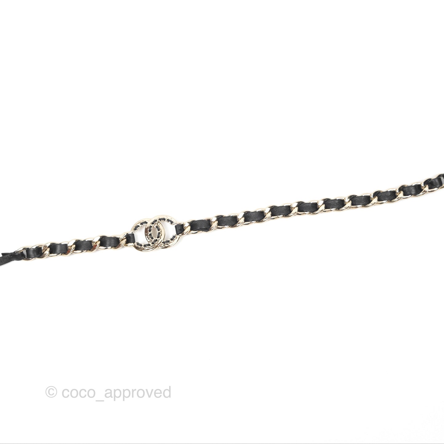 Chanel Black Leather CC Headband Gold Tone 22P