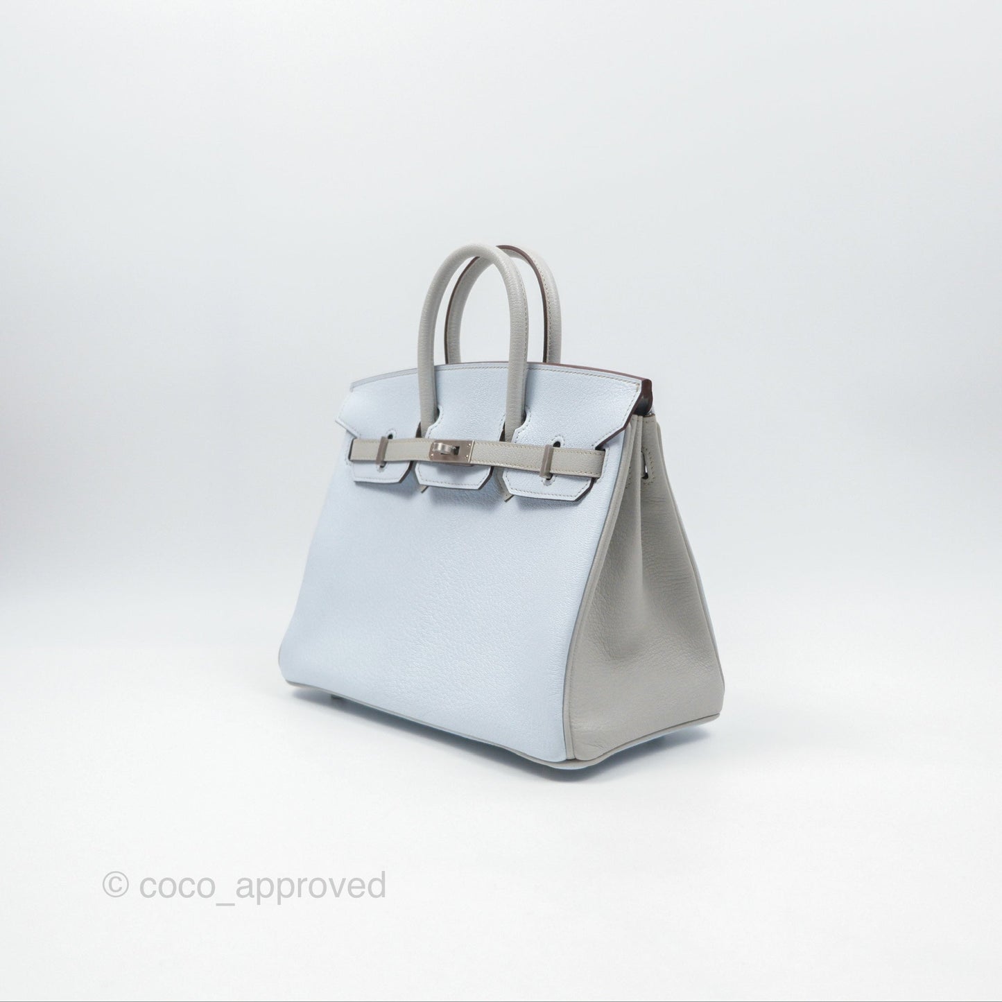 Hermès Birkin 25 Retourne HSS Blue Brume T0/ Gris Perle 80 Chevre Mysore Palladium Hardware