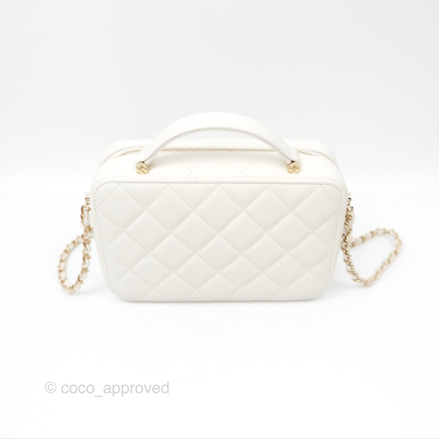 Chanel Quilted Top Handle Vanity White Caviar Gold Hardware
