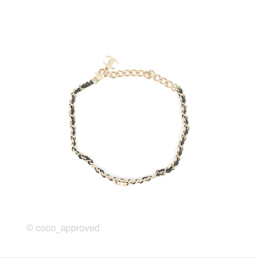 Chanel Crystal CC Black Leather Chain Choker Gold Tone 21B