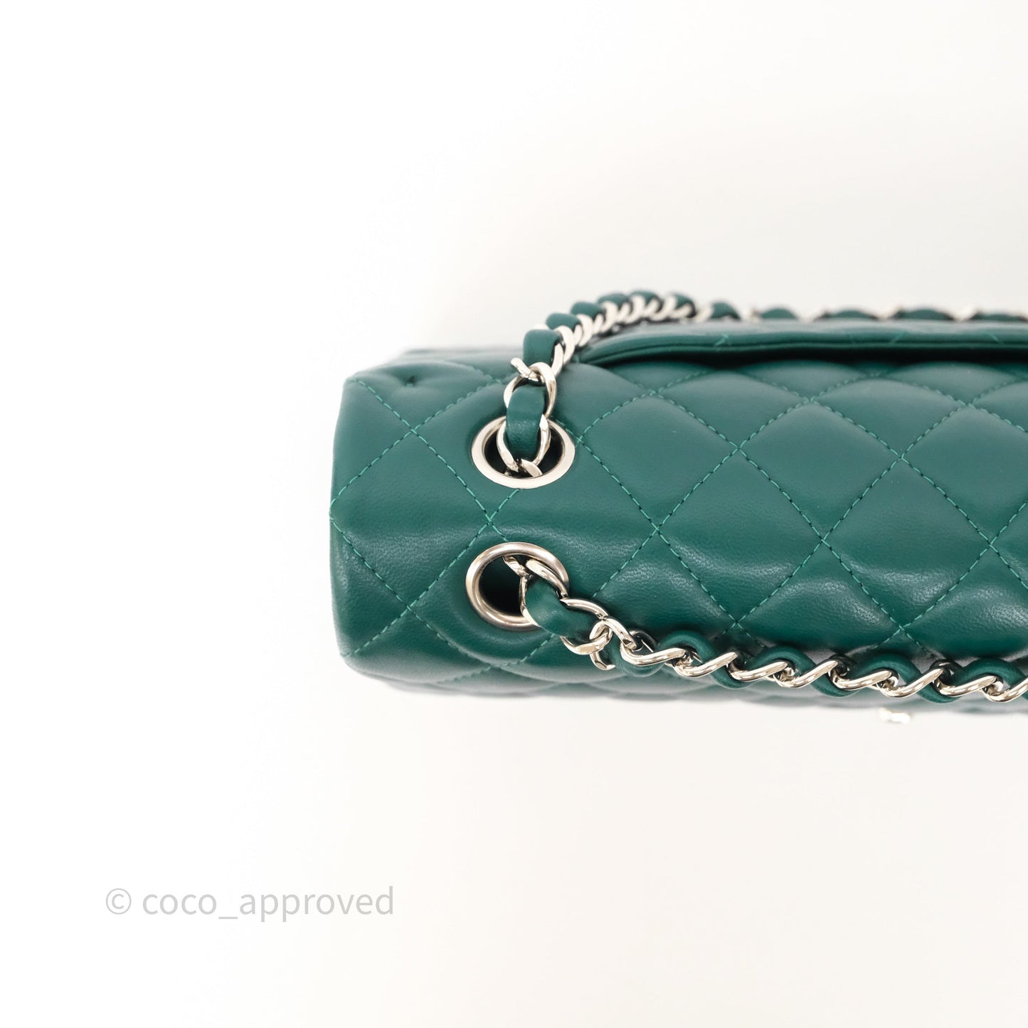 Chanel Medium Classic Flap Quilted Dark Green Lambskin Silver Hardware