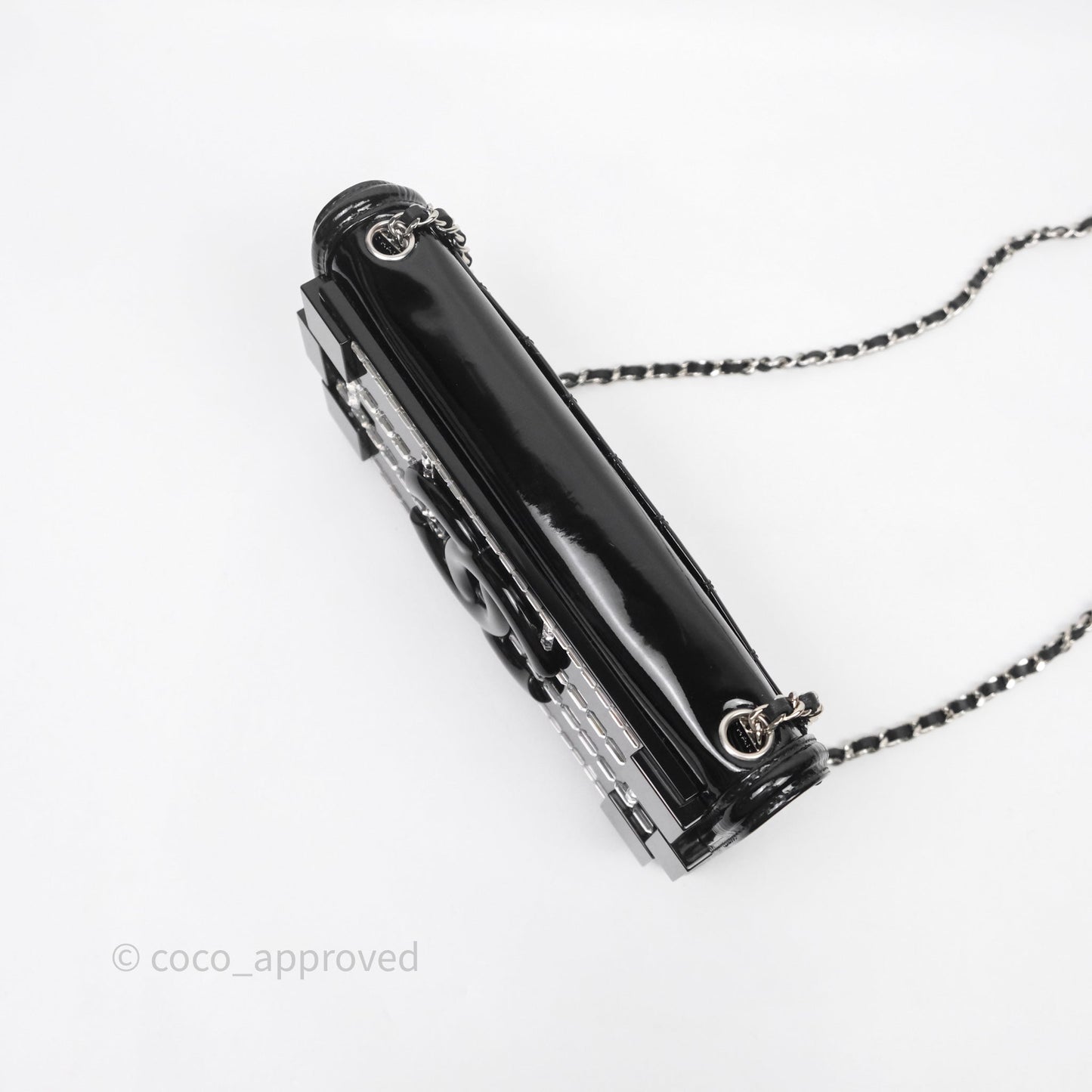 Chanel Crystal Lego Brick Shoulder Bag Black Plexiglass Patent Silver Hardware