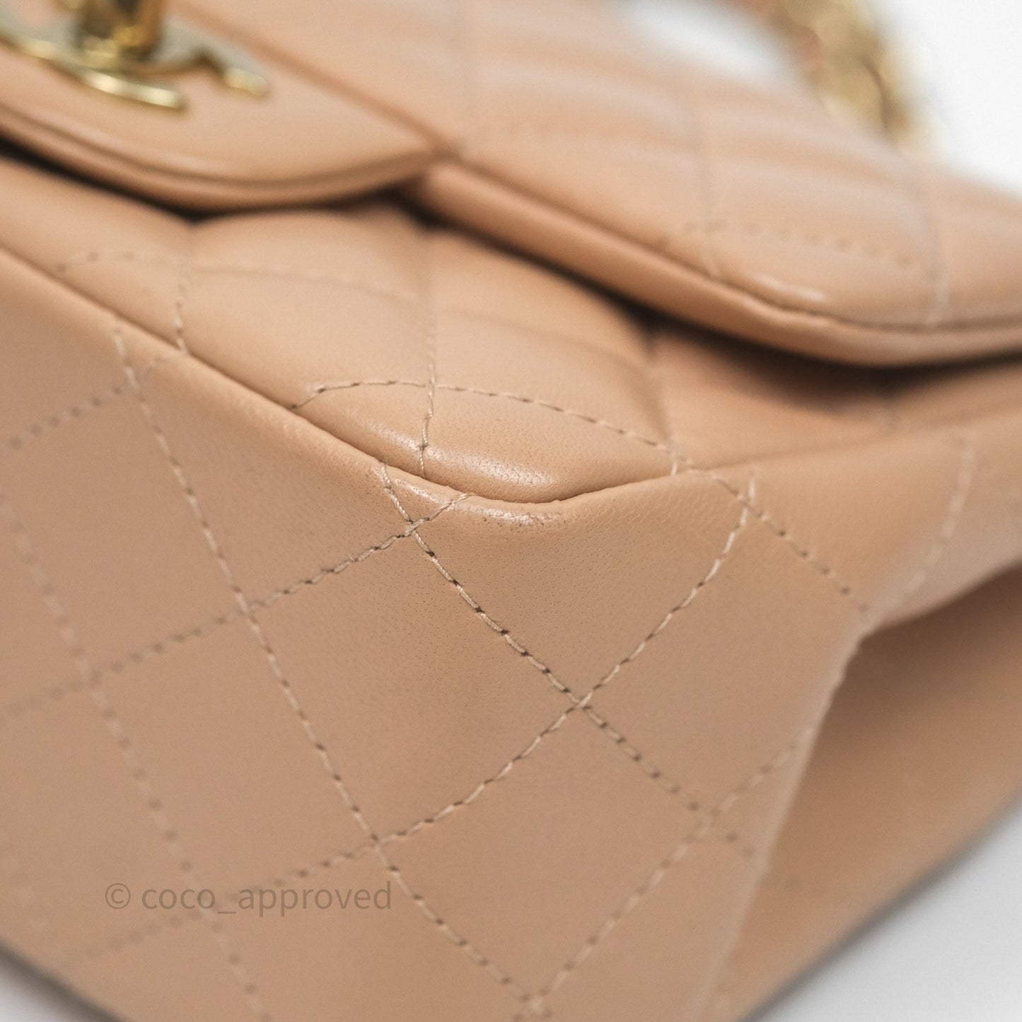 Chanel Mini Square Flap Quilted Beige Lambskin Gold Hardware
