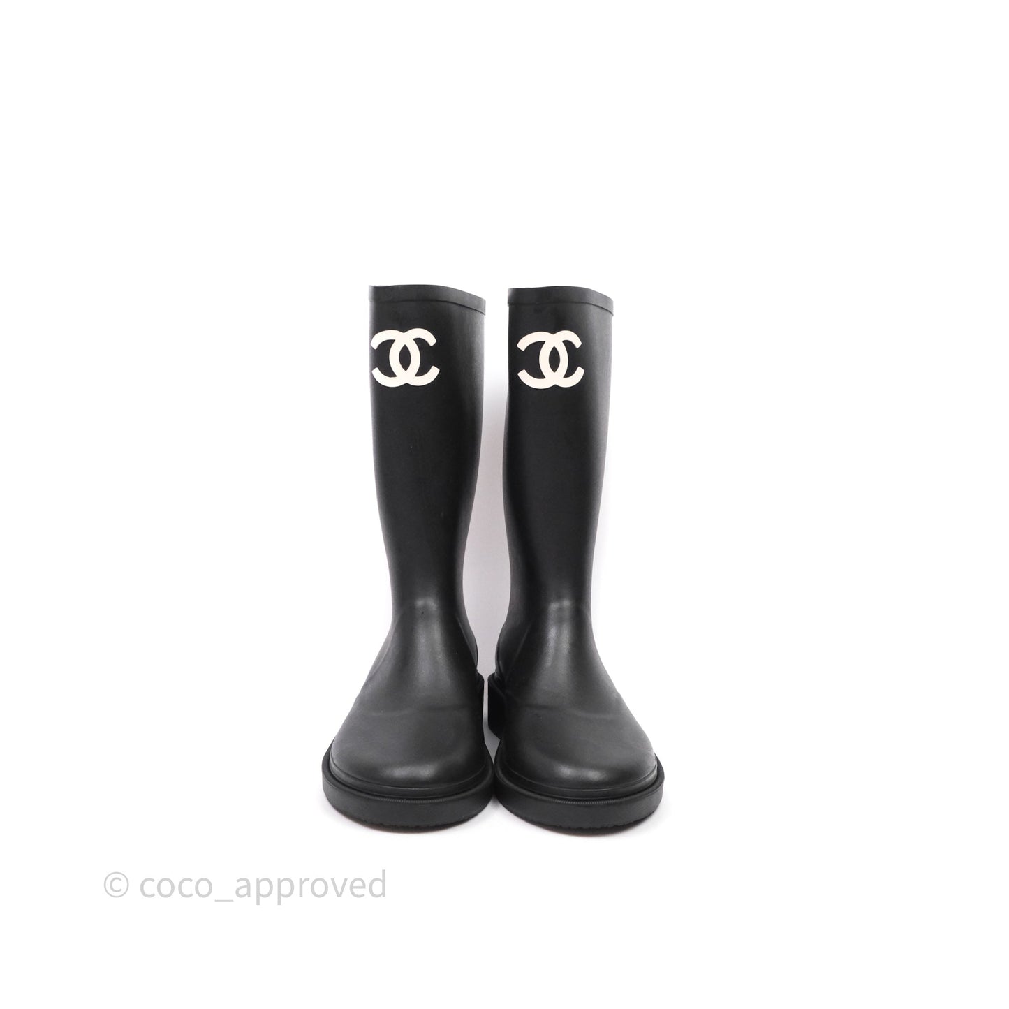 Chanel CC Black Rubber Rain Boots Size 39