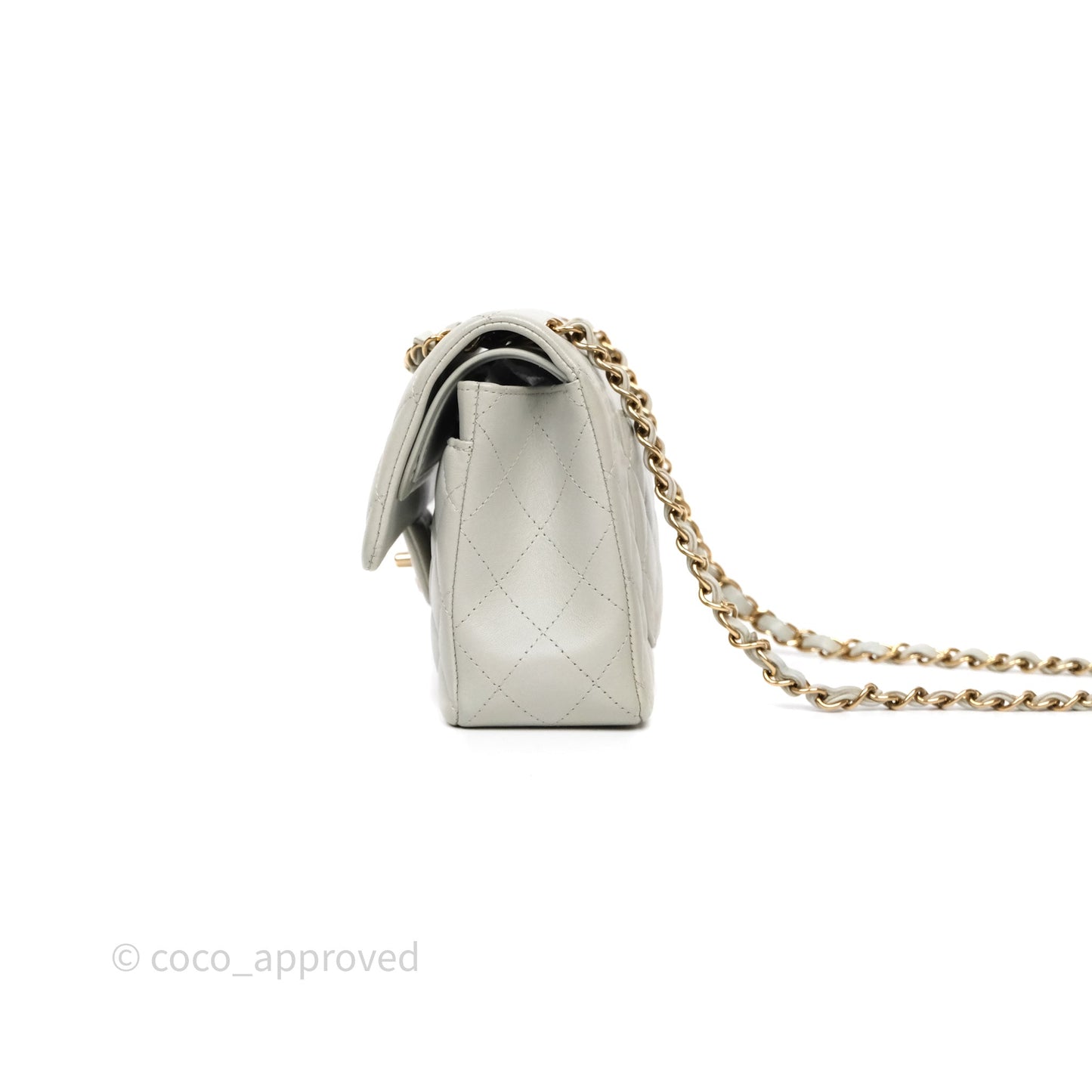 Chanel Small Classic Flap Quilted Grey Lambskin Gold Hardware