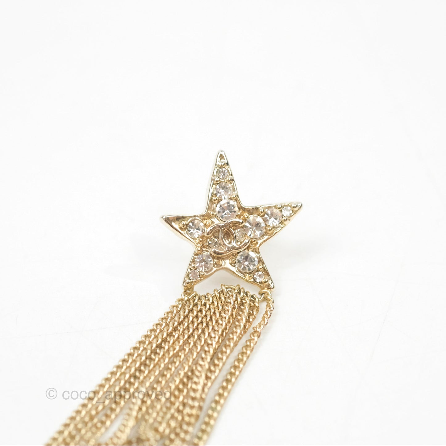 Chanel CC Crystal Star Drop Earrings Gold Tone 17A