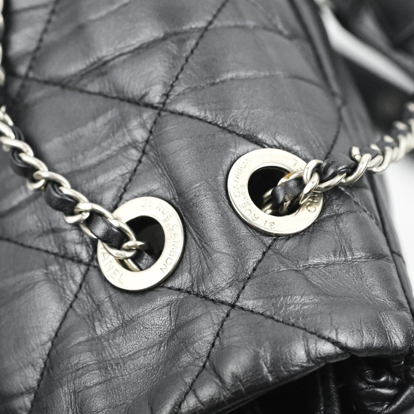 Chanel Ground Control Flap Backpack Quilted Iridescent Dark Grey Aged Calfskin Silver Hardware
