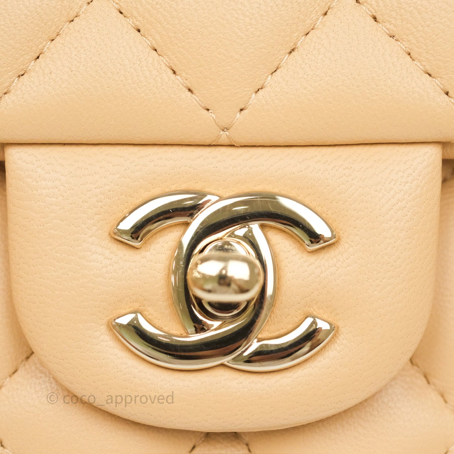 Chanel Mini Rectangular Quilted Beige Lambskin Gold Hardware