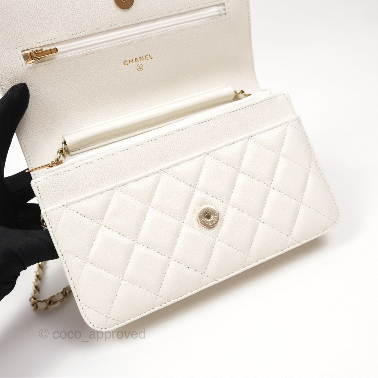 Chanel Quilted Classic Wallet on Chain WOC White Caviar Gold Hardware