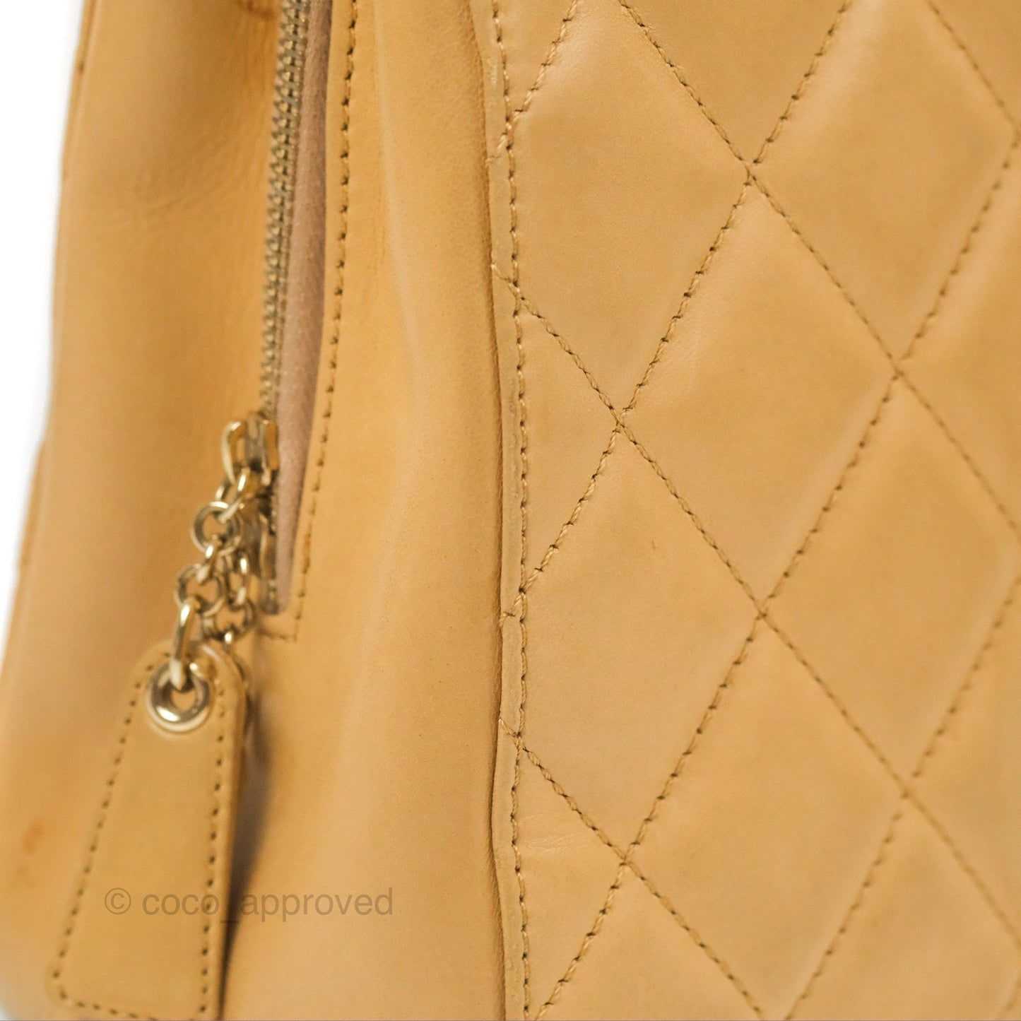 Chanel Vintage Small Top Handle Tote Quilted Beige Lambskin