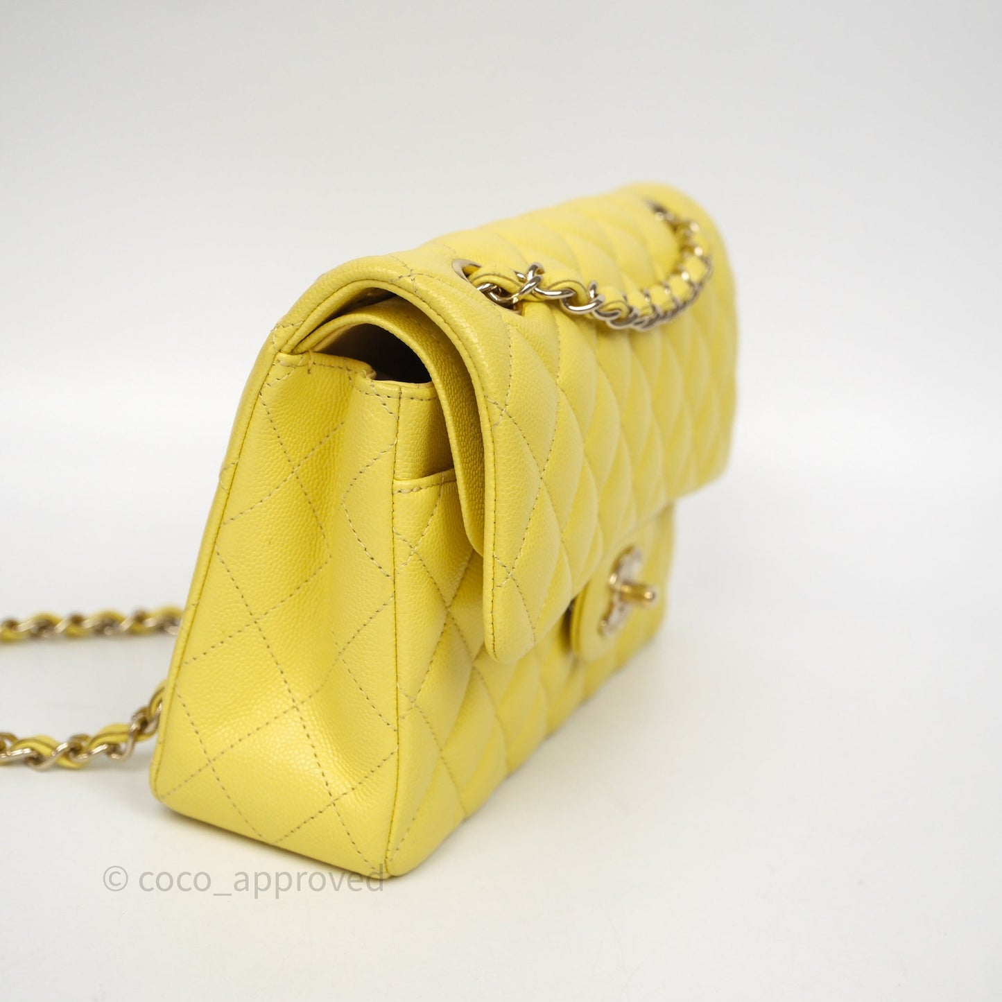 Chanel Small Classic Flap Quilted Yellow Caviar Gold Hardware