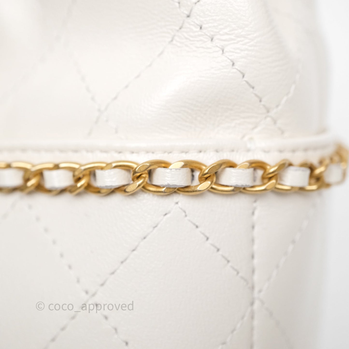 Chanel Mini Bucket Bag White Shiny Lambskin Aged Gold Hardware 25C