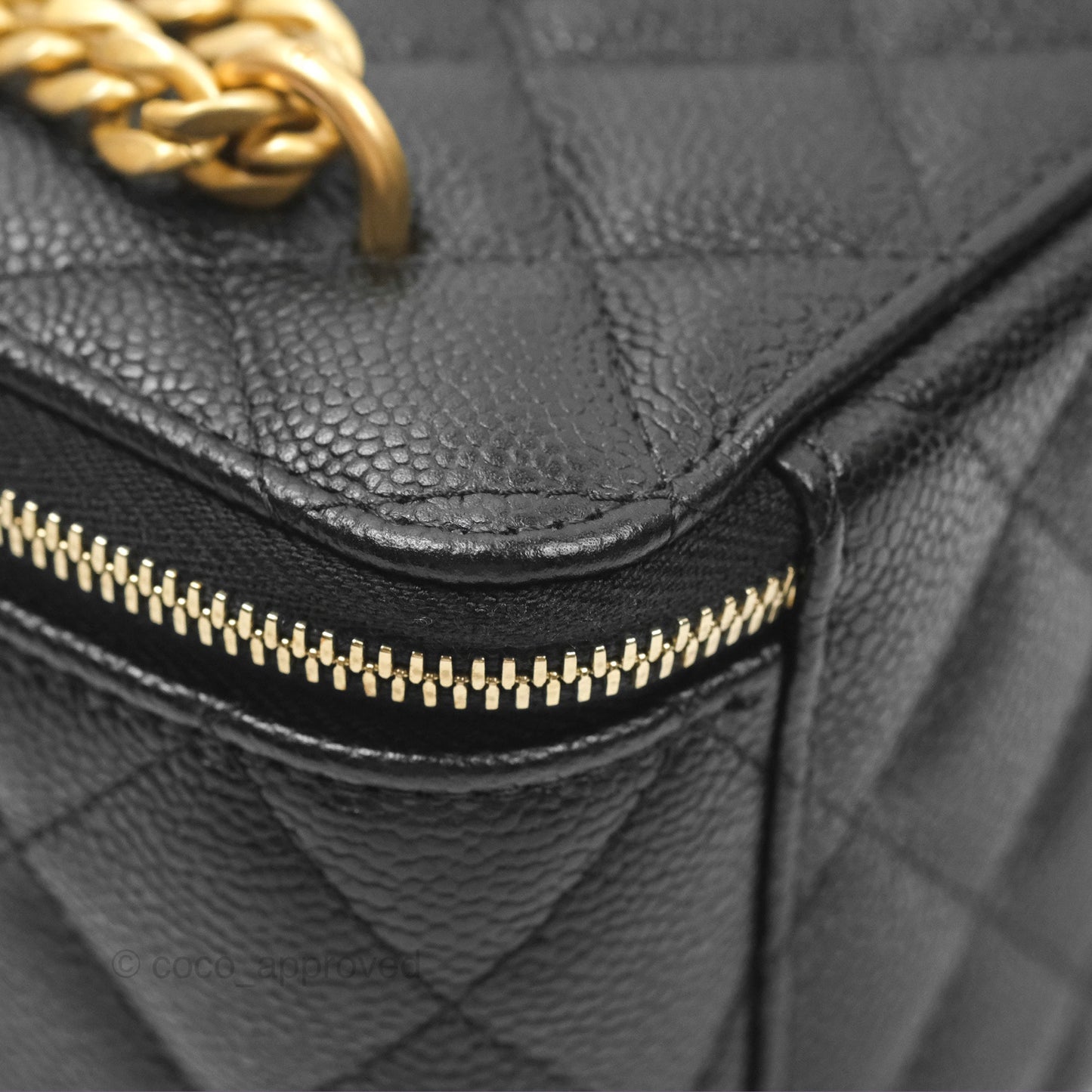 Chanel Vanity with Heart Adjustable Chain Black Caviar Aged Gold Hardware
