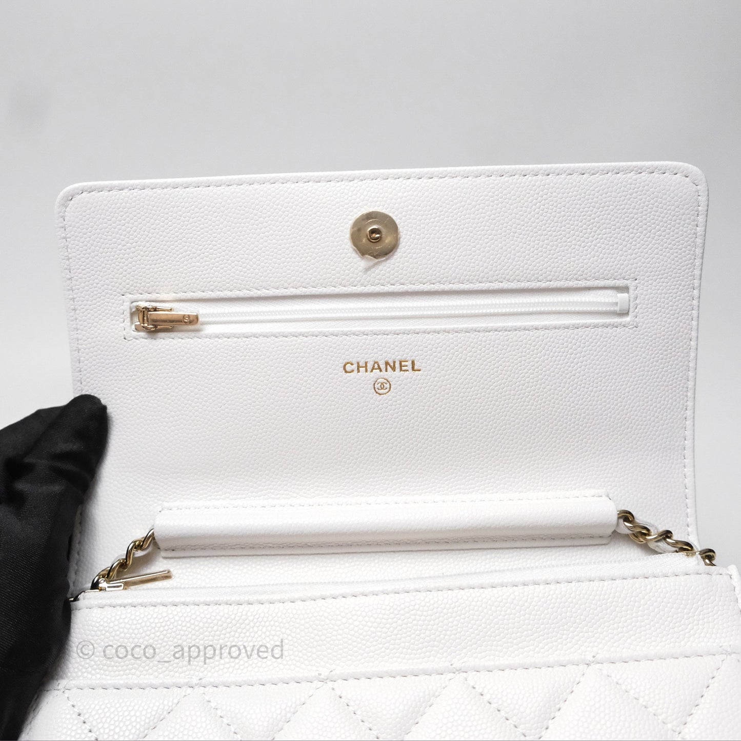 Chanel Crystal CC Wallet on Chain WOC White Caviar Gold Hardware