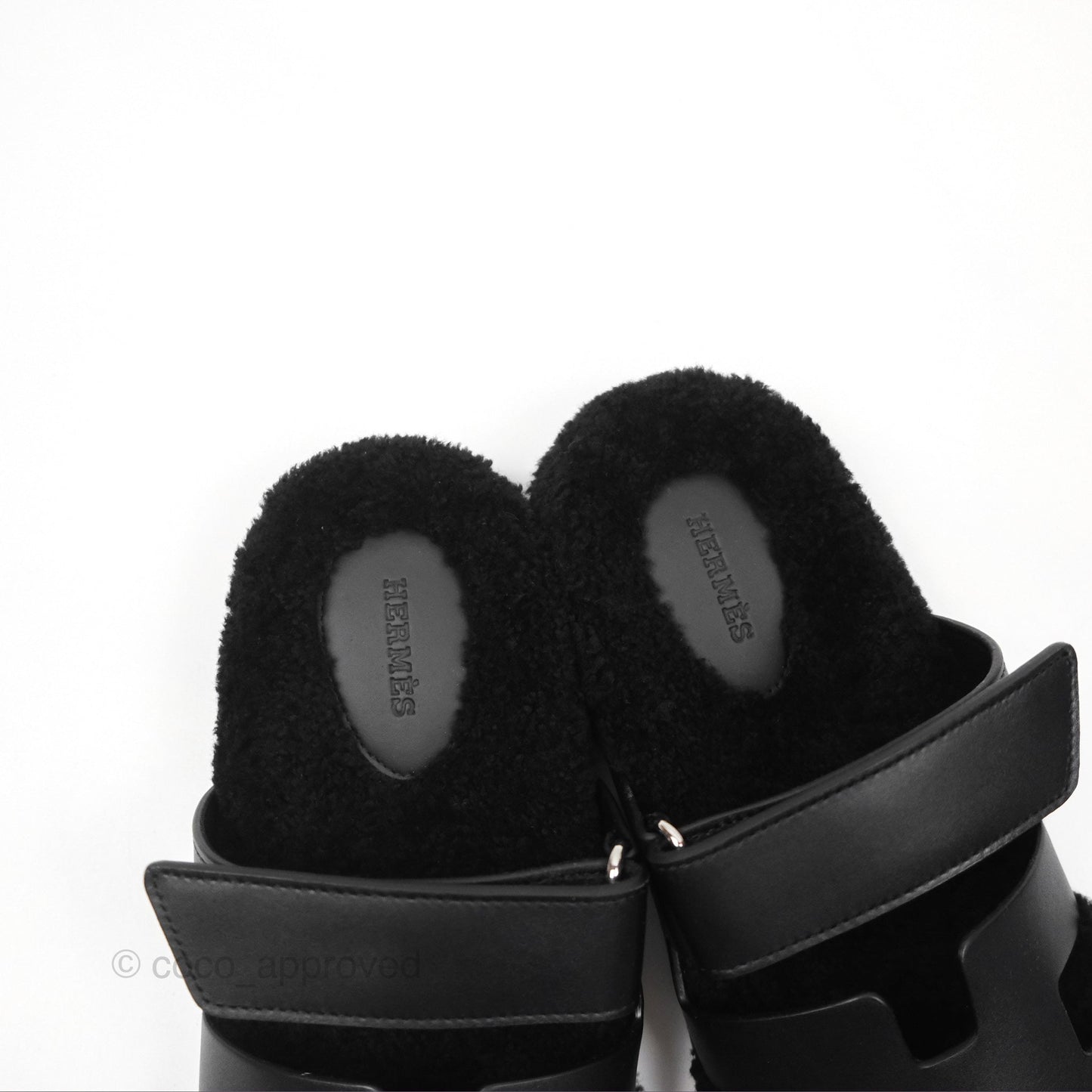Hermès Chypre Sandal Shearling Black Calfskin Size 36