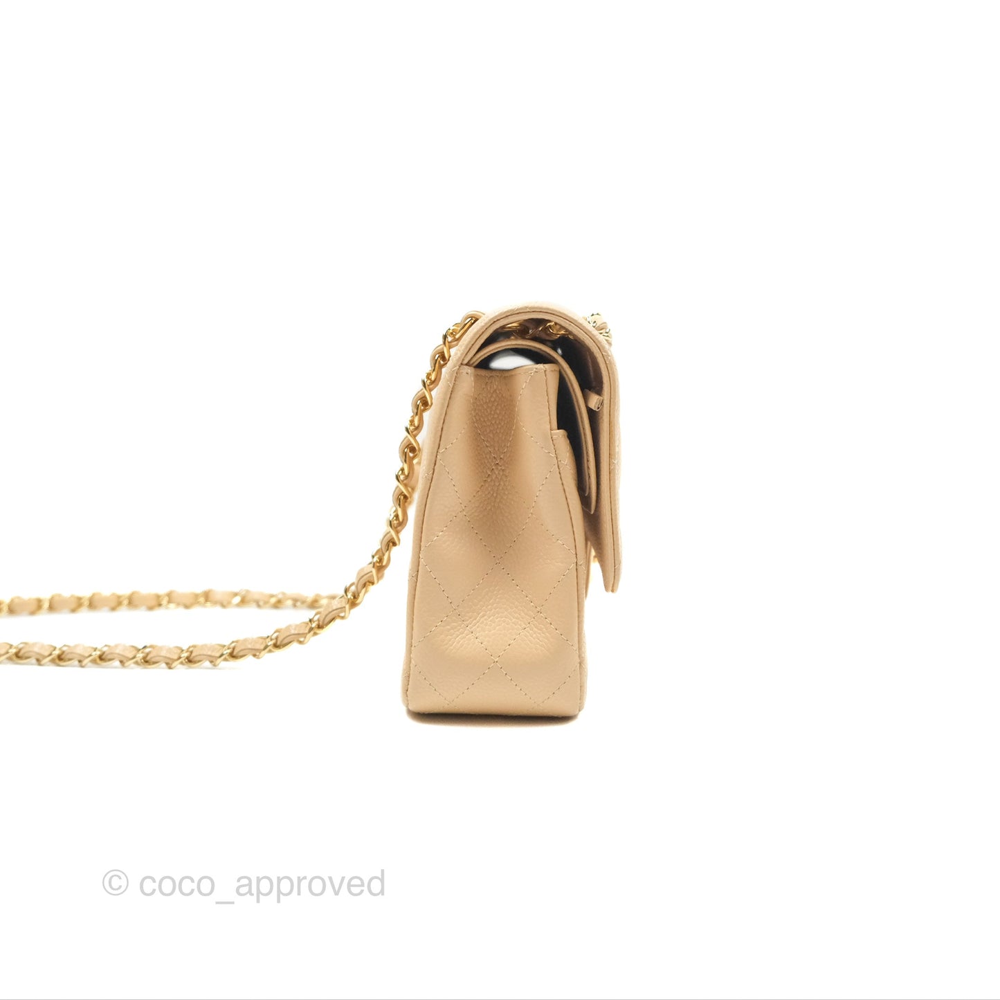 Chanel Classic M/L Medium Flap Quilted Beige Caviar Gold Hardware