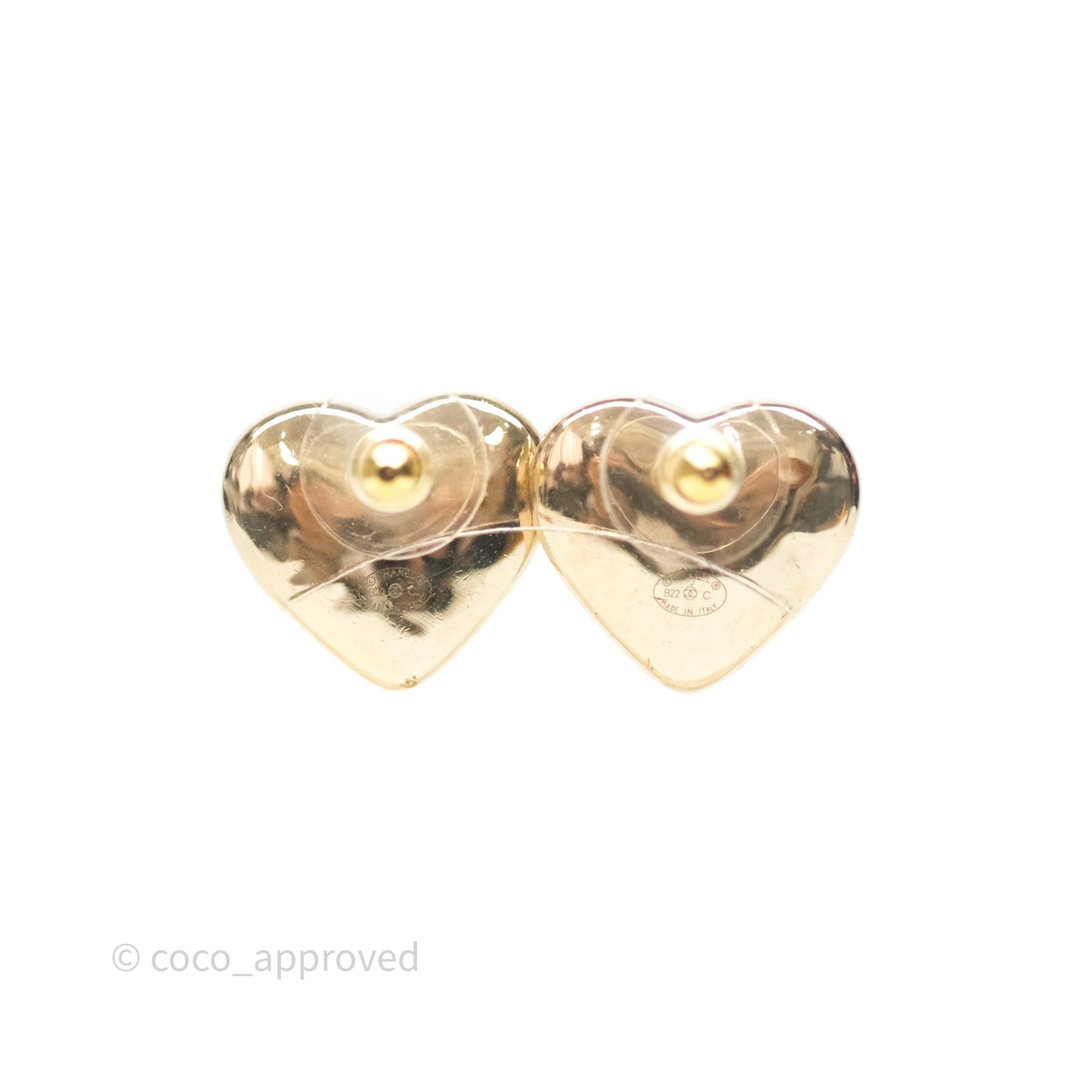 Chanel Pearl CC Heart Earrings Gold Tone 22C